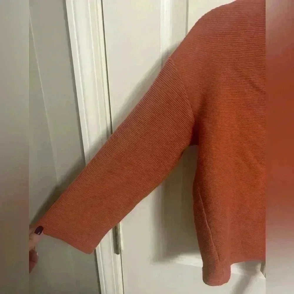 3/$30 Madewell Texture & Thread Long-Sleeve Tie-Front Top Rust Ribbed Small - Picture 4 of 6
